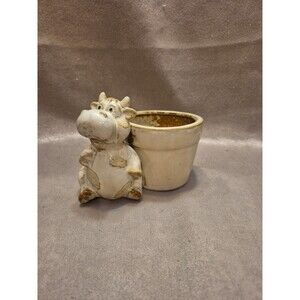 Short Horn Cow Planter Glazed Pottery Ivory And Brown